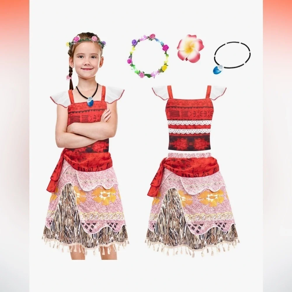 NWT 3-4 YRS Polynesian Princess Costume - Red and Brown Moana Inspired